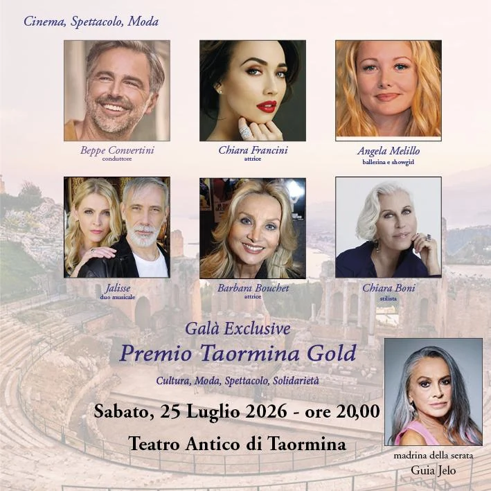 Locandina con gli ospiti del Premio Taormina Gold 2026